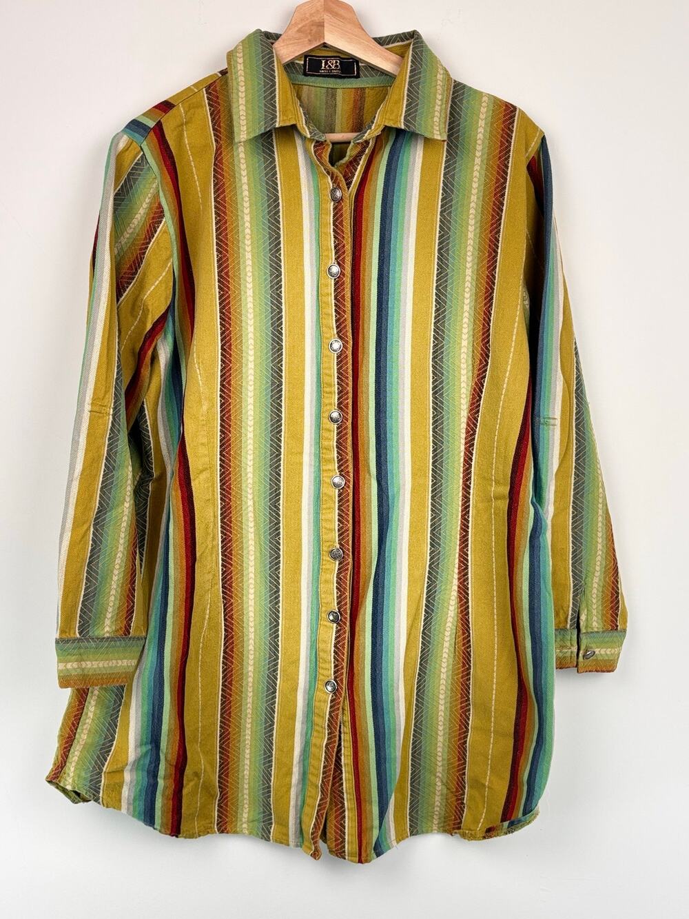 🌵 L&B Apparel Striped Western Shirt | Size XL | Olive Multicolor